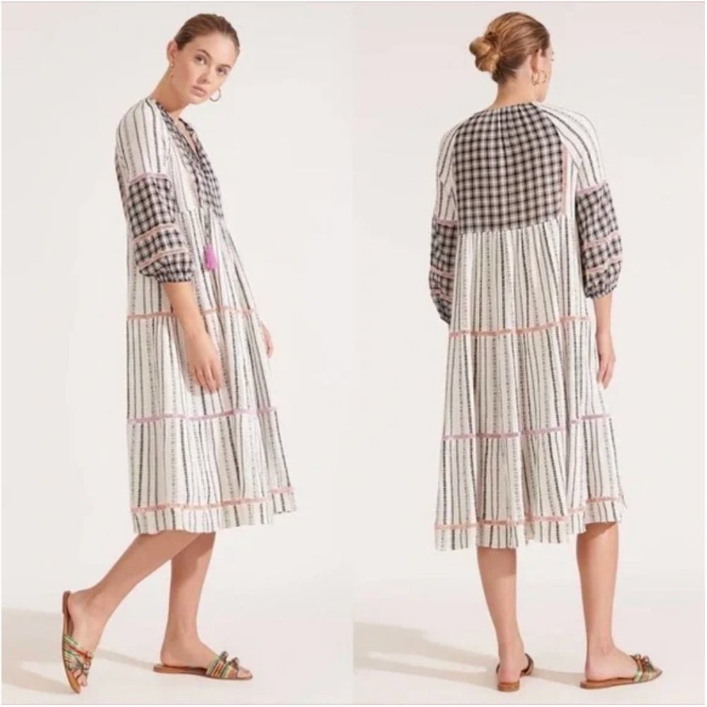 Veronica Beard Eileen Paneled Checked Georgette Midi Dress Size M